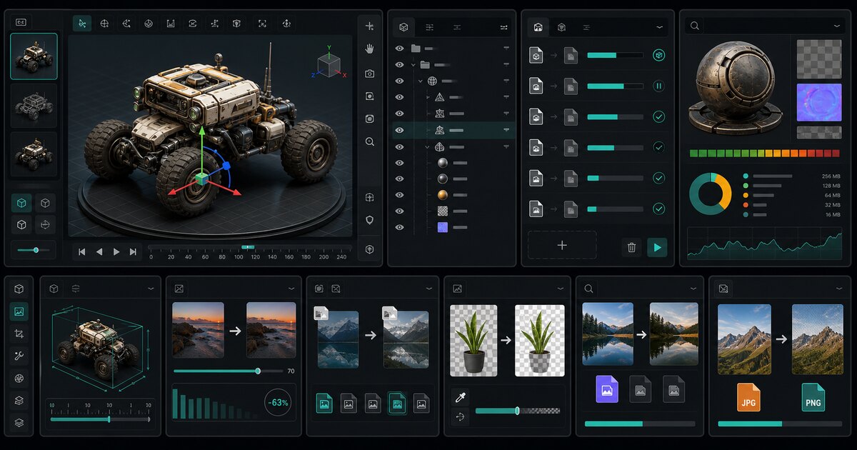 Browser-based Photo3D asset tools workspace preview